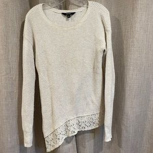 White sweater with lace trim!